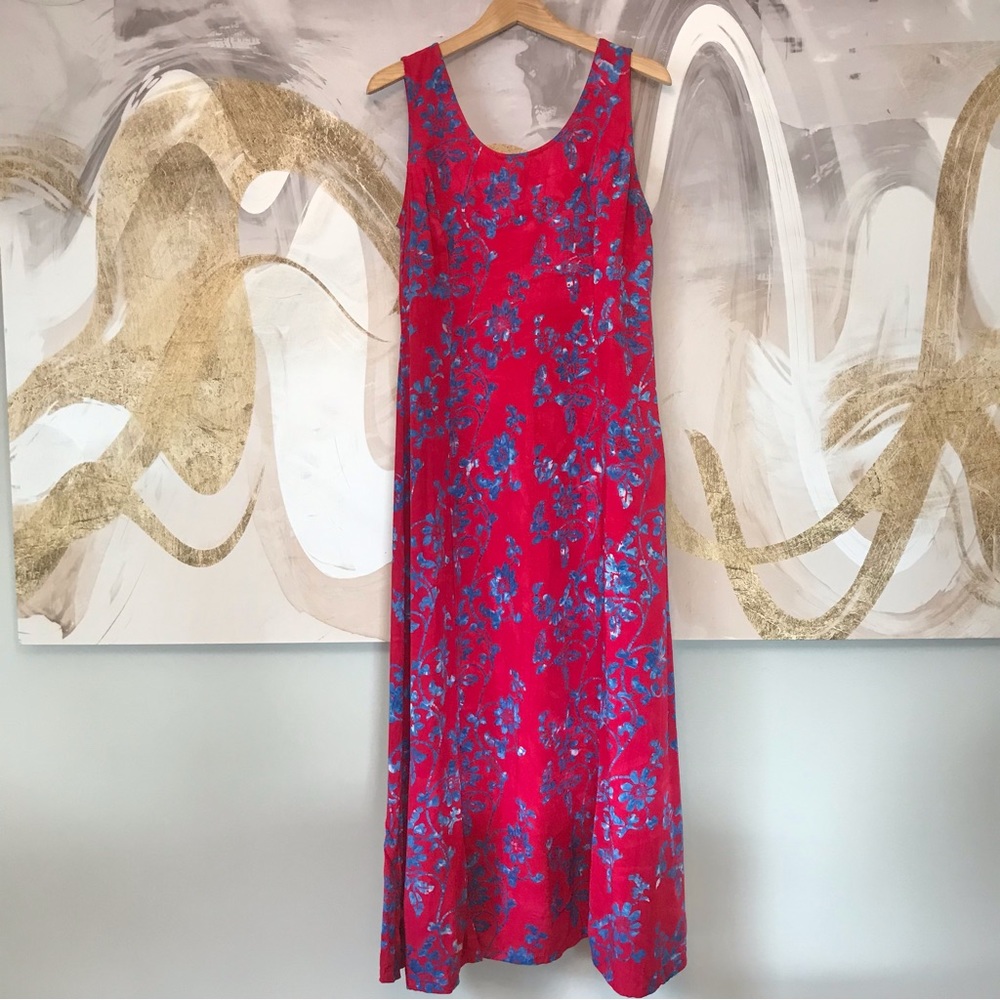 DESIREE | Maxi Dress in Red & Blue with Slits Up Sides & Back Size Large